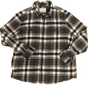 American Eagle Flannel Shirt Mens XL Black White Plaid Long Sleeve Button Cotton